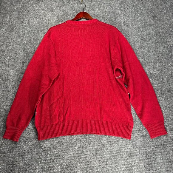 Oscar De La Renta Sweater Mens XL Red Plaid Cotton Crew Neck Ribbed Cuffs Hem - Picture 6 of 7